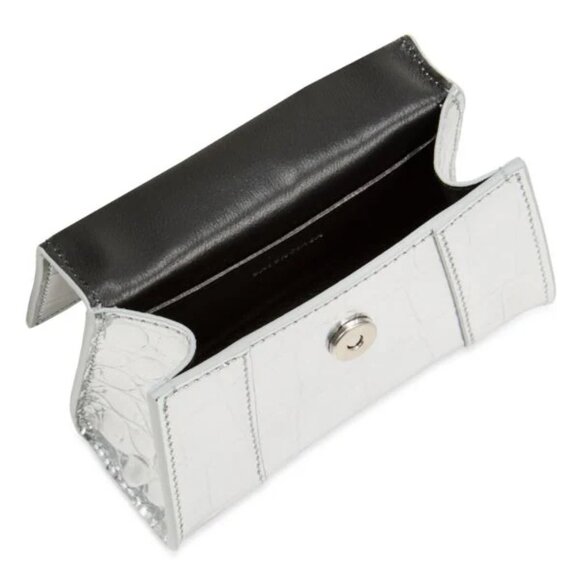 Balenciaga Mini Hourglass Croc-Embossed Leather Top Handle Bag / Crossbody NWT - Picture 4 of 12